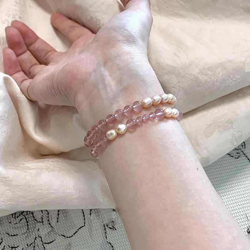 Other - ブレスレット レディース 淡水パール ストロベリークォーツ 豪華感 ピンク 水晶 手串 切り替え 重ね付け 串珠 手飾り2
