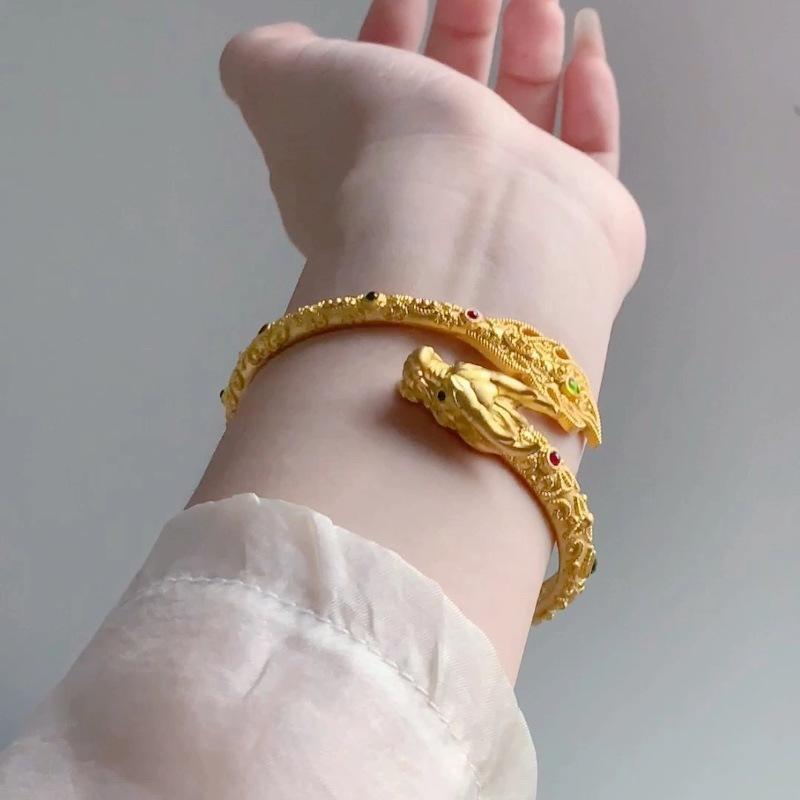 White Coral - ブレスレット レディース バングル 古法 ギフト エレガント 花模様 ドラゴンモチーフ 細工 普段使い お洒落