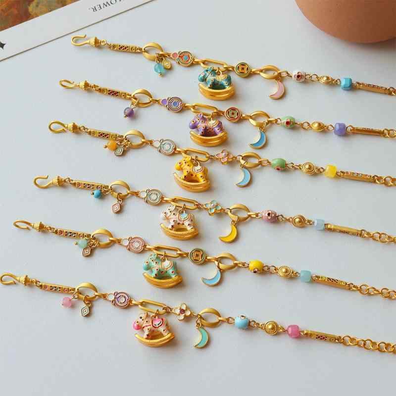 ブレスレット レディース 豪華感 復古風 カラフル 滴油 エナメル 月 花 木馬 水晶 軽奢 上品 手飾り2