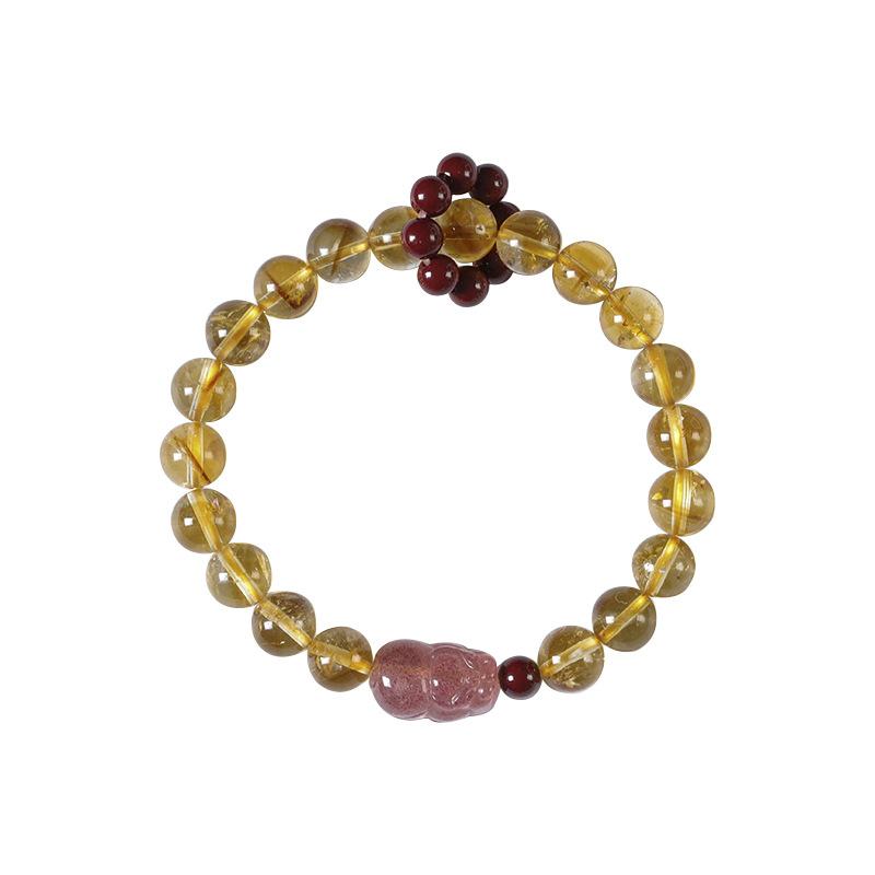 ブレスレット レディース メンズ 黄水晶 财福 ストロベリークォーツ ヒキュウ ラッキーアイテム 小众 单圈