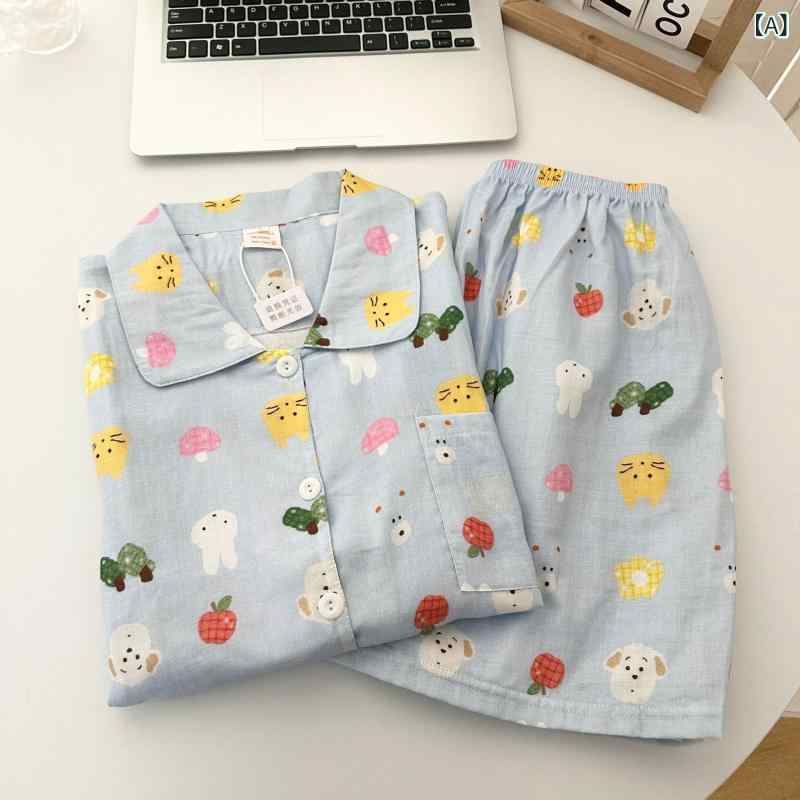 パジャマ レディース 春夏 綿 半袖 短パン ガーゼ かわいい ルームウェア 部屋着 寝巻き 上下セット ゆったり 花火柄 リンゴ柄