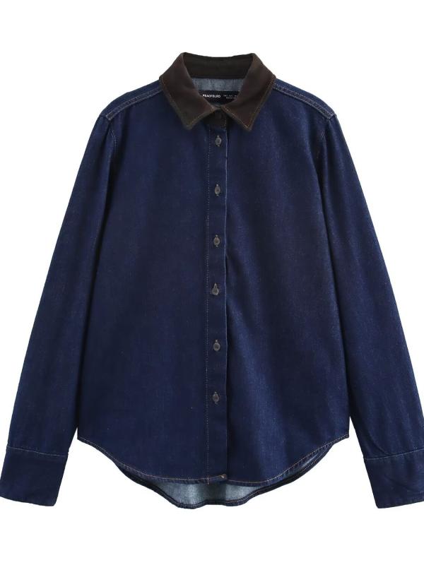 シャツ レディース 長袖 切り替え 普段使い デニム 綿混紡 トップス 秋冬