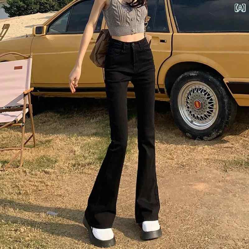 ジーンズ レディース 黒 ブラック 高腰 ハイウエスト 美脚 小柄 ジーパン デニムパンツ ズボン ボトムス ゆったり 伸縮性 ストレッチ 普段使い sofapotato-10565738 ソファポテト サンプル画像2