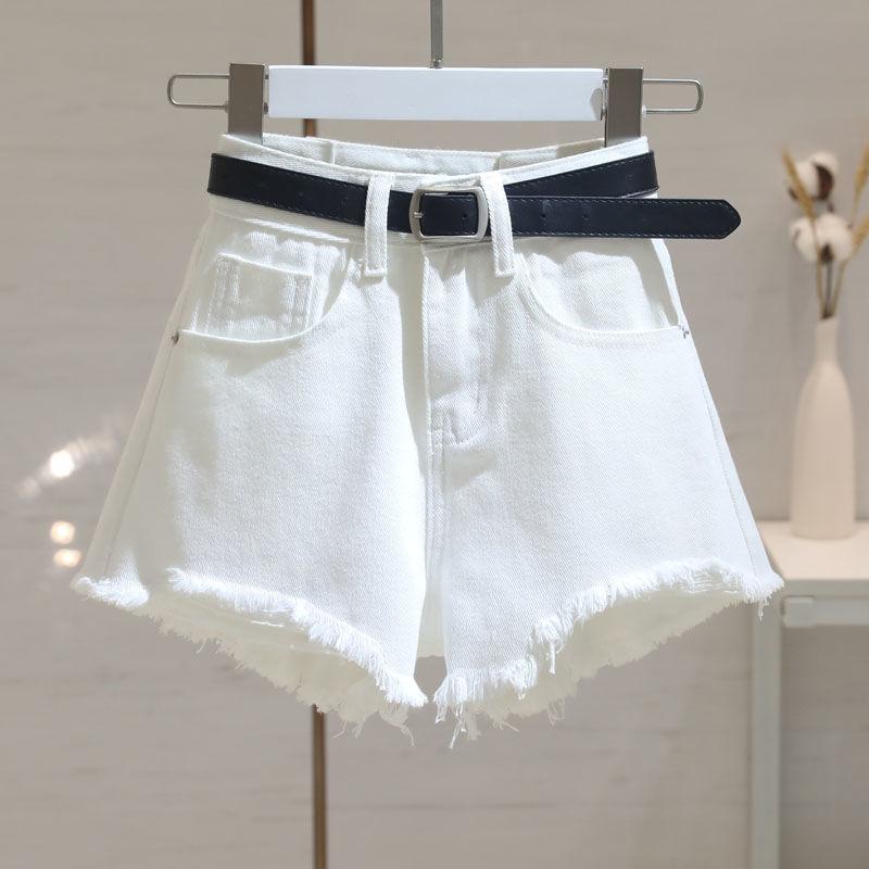 デニム ショートパンツ レディース ハイウエスト ゆったり 白 ホットパンツ ダメージ加工 春夏 美脚
