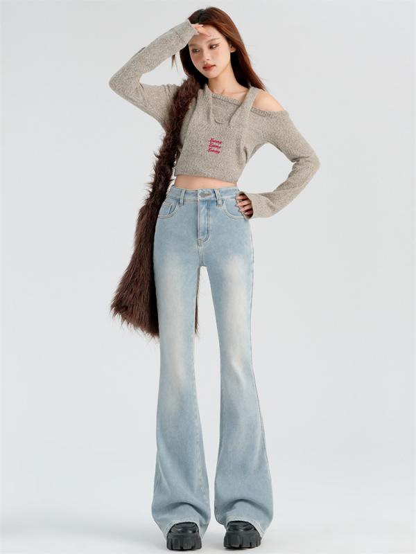 ジーンズ レディース 小柄 ハイウエスト 美脚 スキニー デニムパンツ 秋冬 ジーパン ストレッチ 伸縮 浅青 ブルー