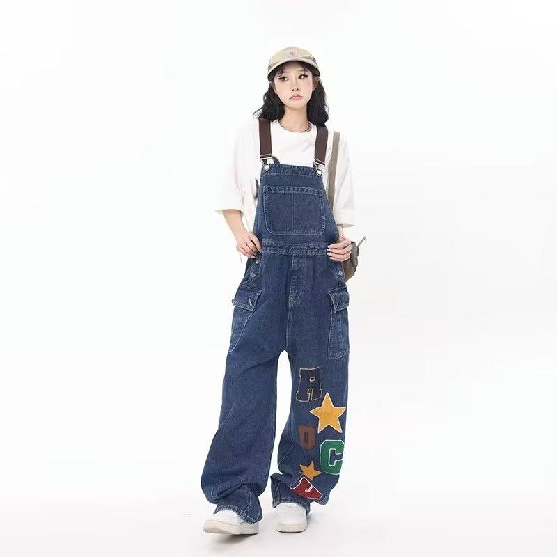 Rakuten - サロペット レディース アメリカンカジュアル 高見えプリント ゆったり ワイドレッグ 美脚 効果 リラックス ロンパース インスタ映え