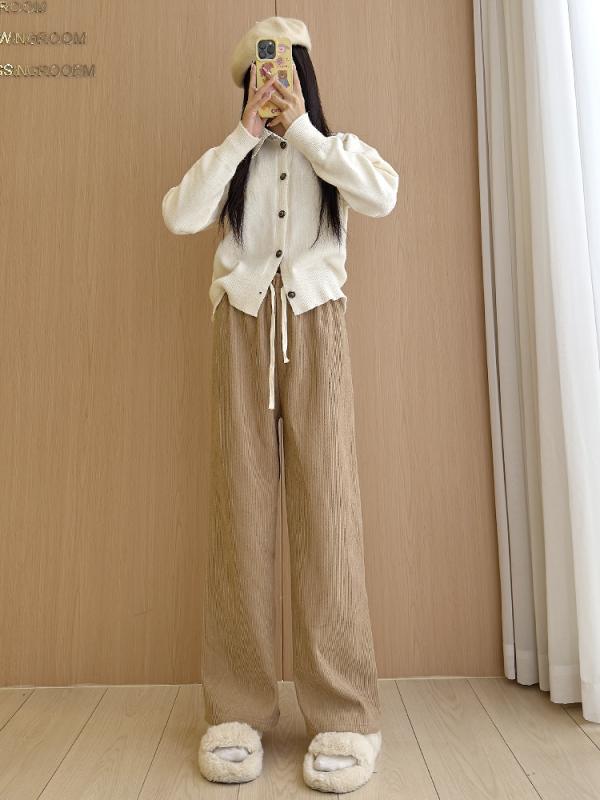 Rakuten - パンツ レディース 秋冬 シェニール 高腰 裏起毛 厚手 ワイドレッグ ストレート ズボン コーデュロイ ロングパンツ ゆったり 普段使い2