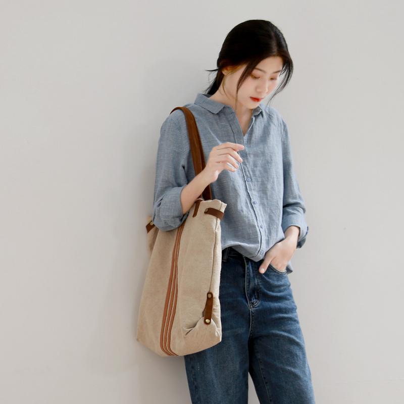 樂天商城 - シャツ レディース 綿麻 格子柄 トップス ブラウス 襟付き 長袖 ゆったり 春秋 レトロ リネン