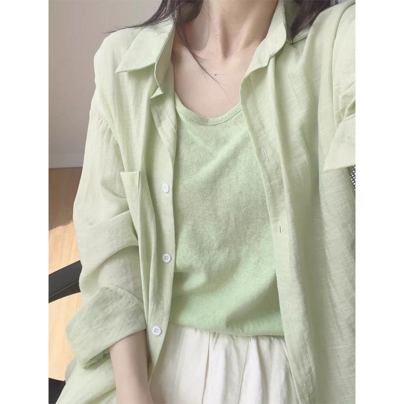 シャツ レディース 春夏 接触冷感 亜麻 綿麻 UVカット カーディガン 紫外線対策 冷房対策 ゆったり 羽織り トップス ブラウス