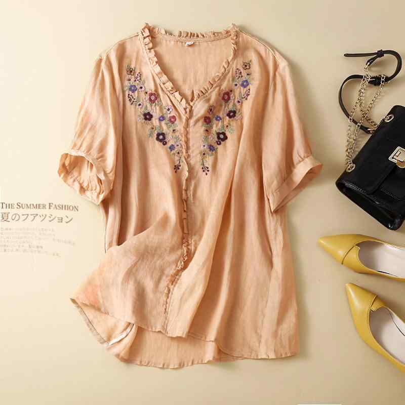 シャツ レディース 大きいサイズ 綿麻 刺繍 春夏 ゆったり トップス リネンシャツ ブラウス 文芸風 大人かわいい ナチュラル2