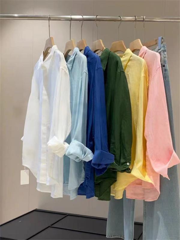 シャツ レディース 麻 リネンブレンド ブラウス 涼しい 通気性 長袖 襟付き 薄手 UVカット 紫外線対策 冷房対策 おしゃれ オフィス カジュアル 春夏