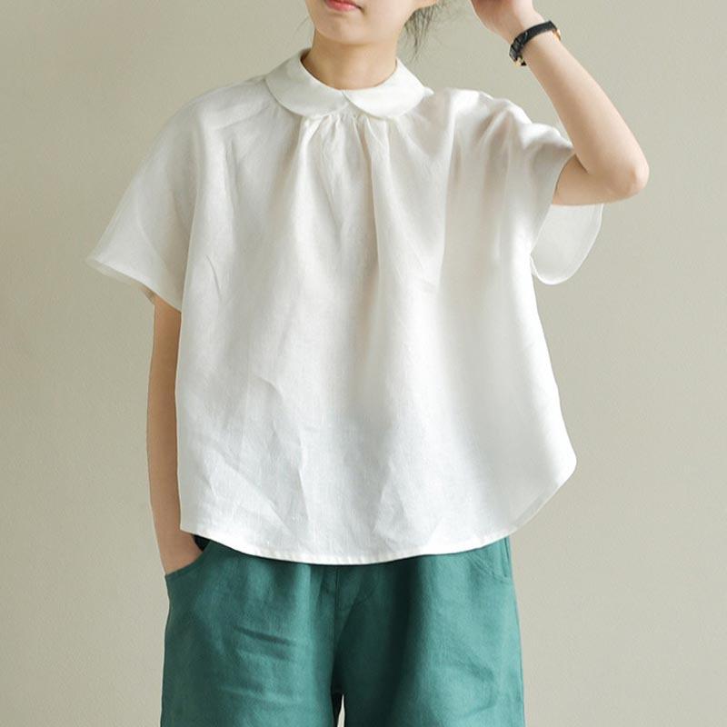 シャツ レディース 亜麻 リネン ブラウス 半袖 ゆったり トップス 無地 ドルマンスリーブ 文芸風 シンプル カジュアル かわいい 春夏2