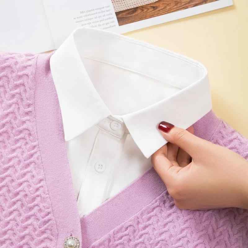 付け襟 レディース 秋冬 レイヤード 重ね着風 ニット シャツ襟 おしゃれ かわいい エレガント ガーリー..