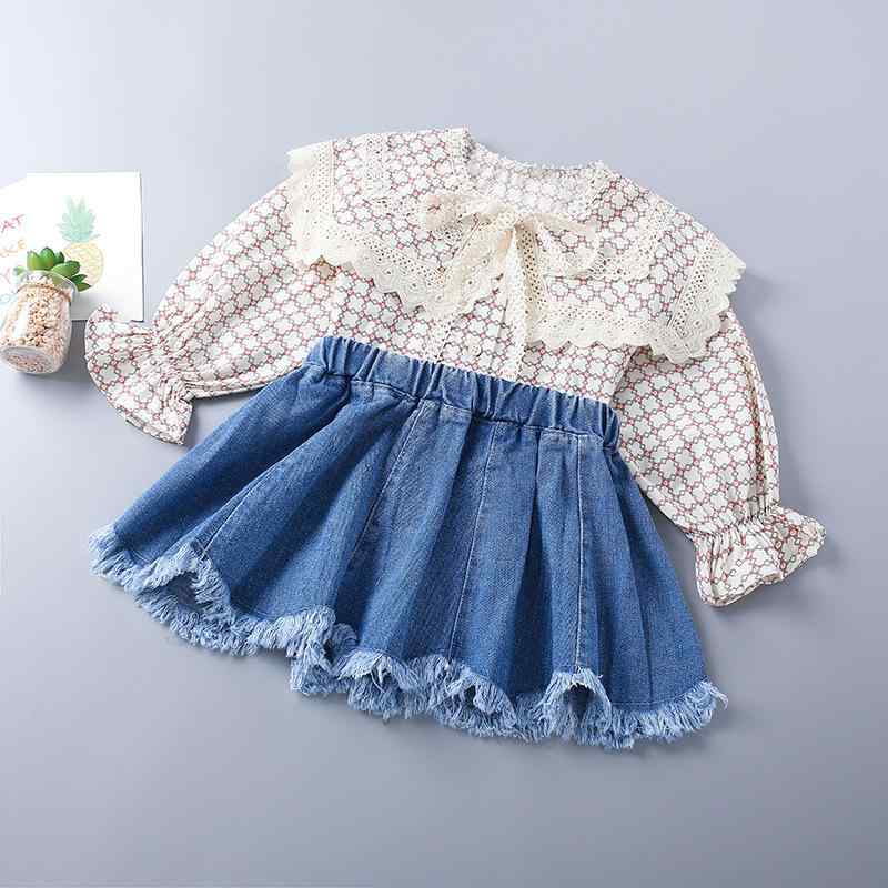 セットアップ キッズ 女の子 春秋 花柄 ブラウス デニムスカート かわいい 子供服 おしゃれ 小学生 中学生2