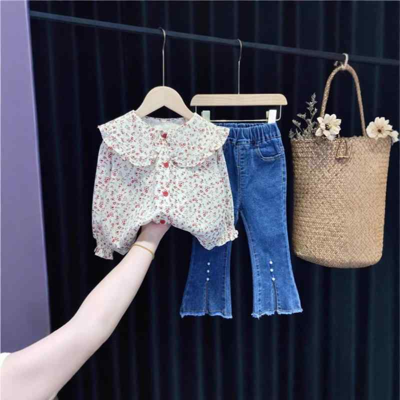 キッズ セットアップ 春秋 長袖シャツ デニム ジーパン パンツ 上下 2点 かわいい おしゃれ