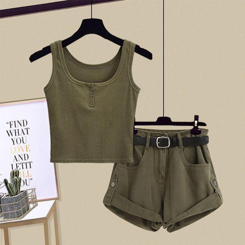 セットアップ レディース 大きいサイズ 薄手 チュニック ＆ デニム ショートパンツ 3点セット ゆったり 体型カバー 着痩せ 紫外線対策 接触冷感 トップス ボトムス 婦人服