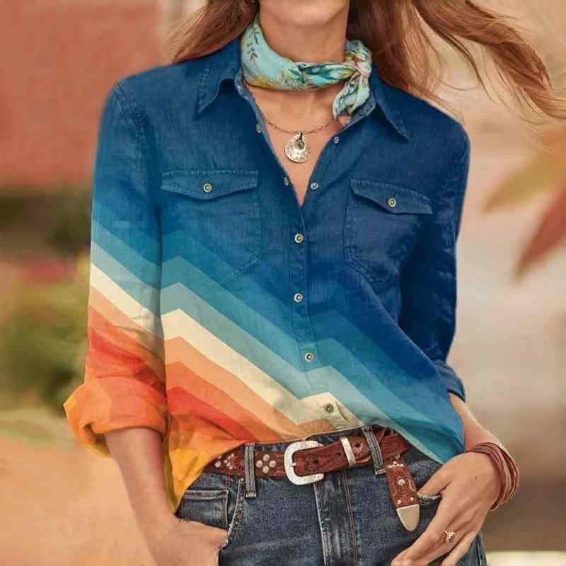 シャツ レディース 秋冬 接触冷感 長袖 デニム風 ブラウス トップス オフィス 通勤 きれいめ