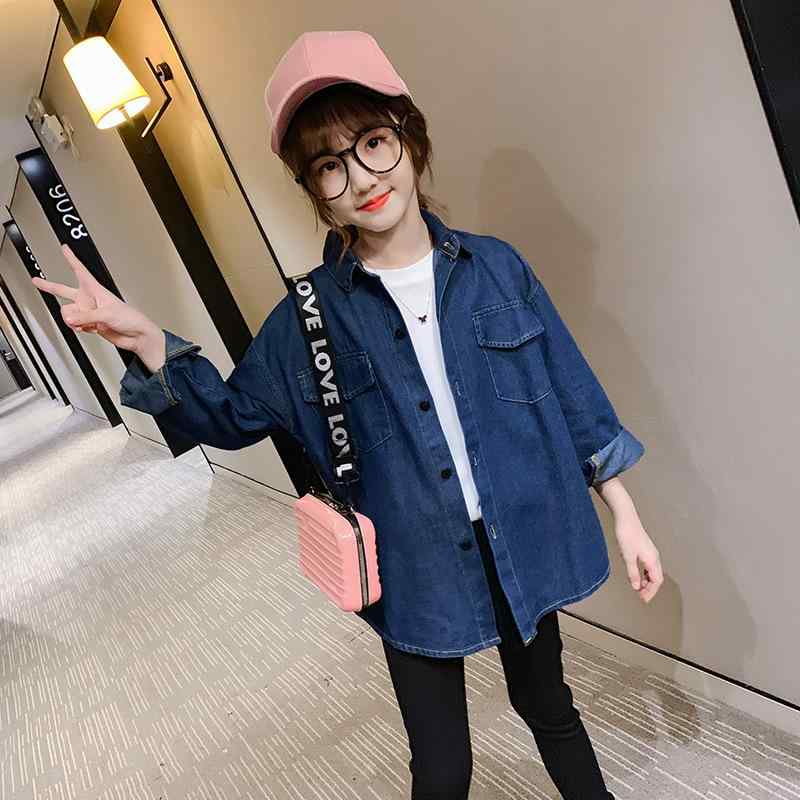 シャツ キッズ 子供 デニムシャツ 長袖 春秋 トップス 中学生 大学生 女の子 アウター かわいい おしゃれ 羽織り