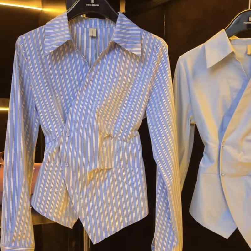 シャツ レディース 性 全綿 コットン トップス 春夏 ウエストシェイプ 不規則性 アシンメトリー 短め丈 おしゃれ かわいい