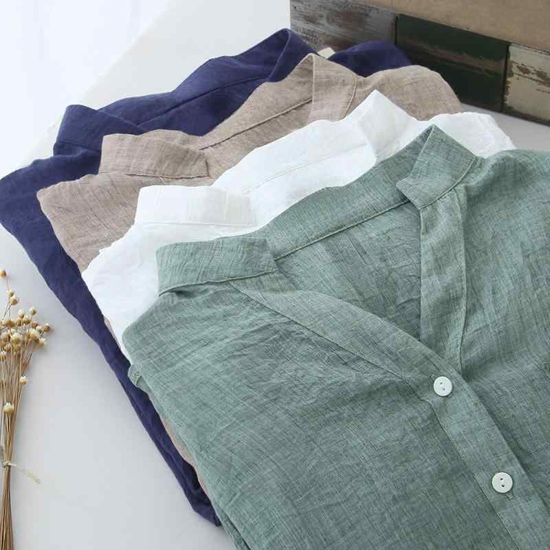 シャツ レディース リネン トップス 春夏 7分袖 カーディガン 前開き ブラウス 立ち襟 白シャツ 薄手 冷房対策 UVカット 日焼け防止 文芸風 レトロ