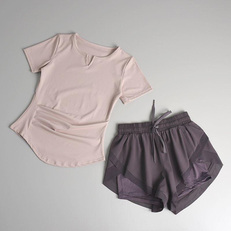 ヨガウェア レディース 半袖 トップス パンツ 上下セット 薄手 スポーツウェア ランニング Vネック Tシャツ スリム 速乾 痩せ見え トレーニングウェア2