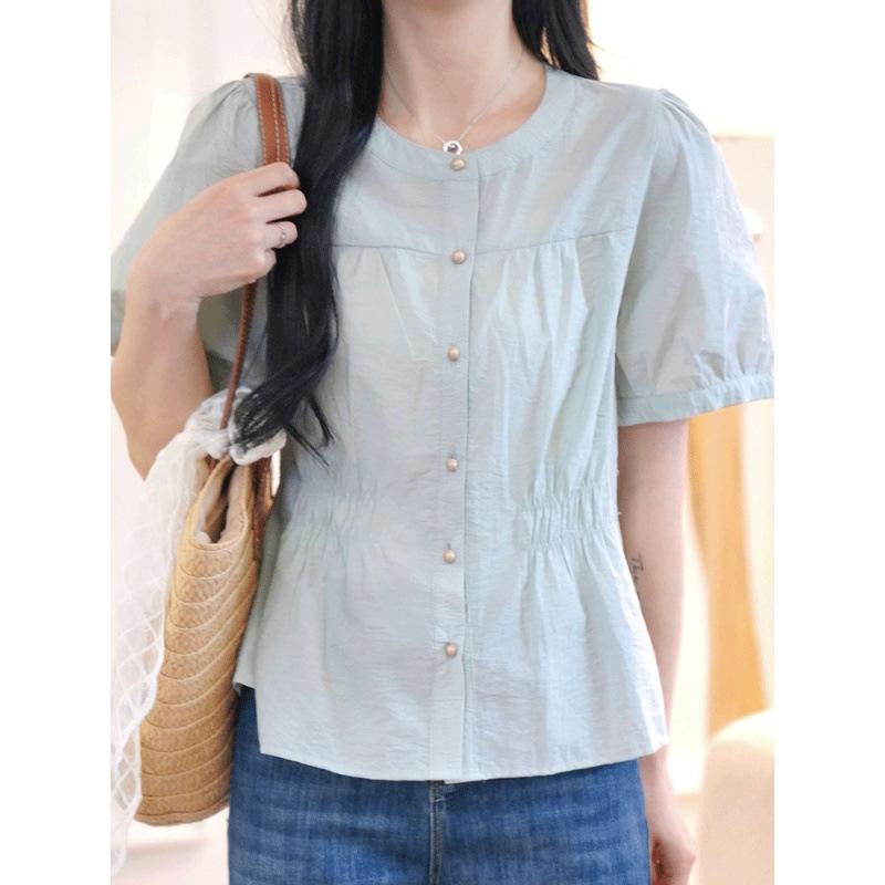 シャツ レディース 半袖 コットン リネン ブラウス トップス 春夏 パフスリーブ かわいい ゆったり おしゃれ カジュアル
