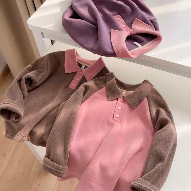 子供服 カットソー 女児用 POLOネック 裏起毛 無地 長袖 トレーナー 秋冬 中学生 小学生 普段着 かわいい