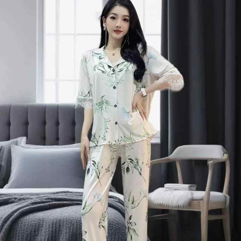 パジャマ レディース 秋冬 竹柄 レース 4点セット ルームウェア 寝間着 部屋着 かわいい セクシー おしゃれ