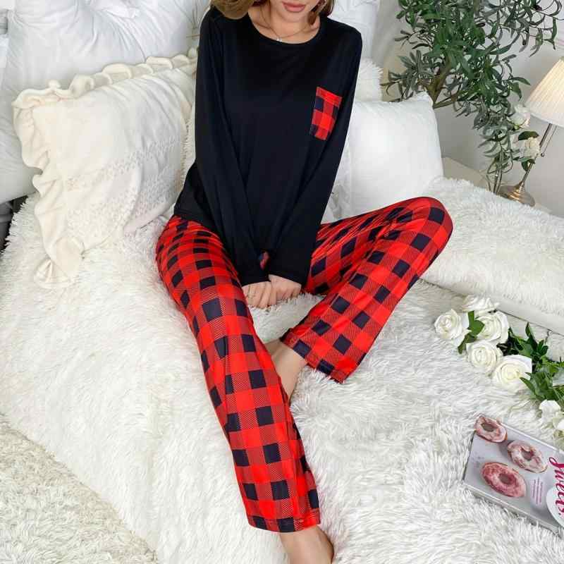 パジャマ レディース 秋冬 部屋着 格子柄 長袖 トップス ロングパンツ 上下セット 2点セット 婦人服 女性用