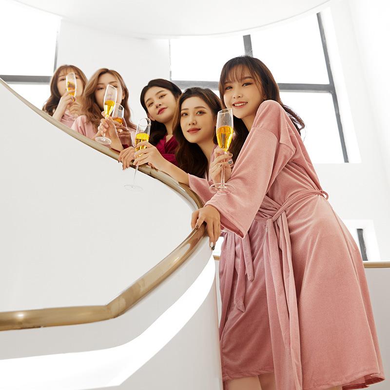 パジャマ レディース ブライダル 新婦 婚礼 晨袍 結婚式 和服 バスローブ 金糸 ベルベット カーディガン 花嫁介添人 浴衣2