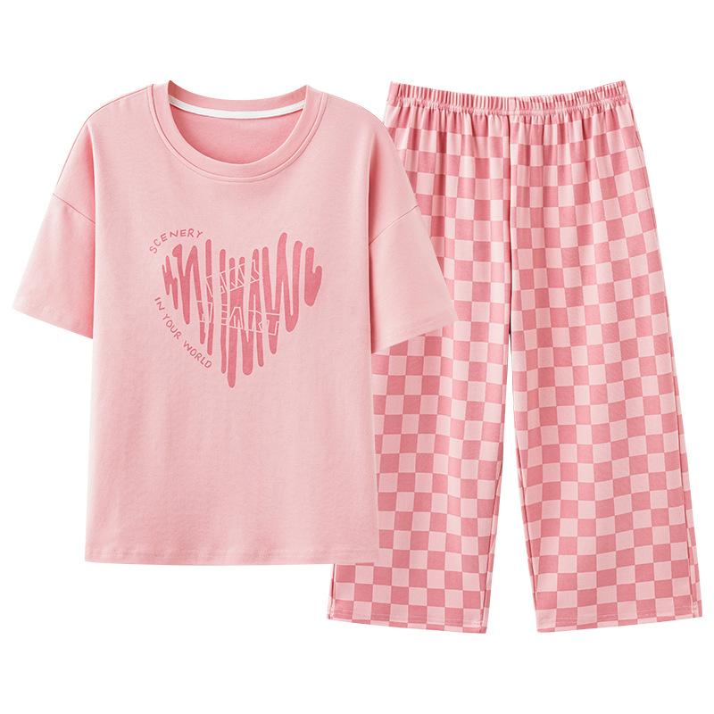 パジャマ レディース 半袖 7分丈パンツ 上下セット ルームウェア 夏 綿100％ 薄手 部屋着 寝巻き かわいい 大きいサイズ 普段使い リラックス
