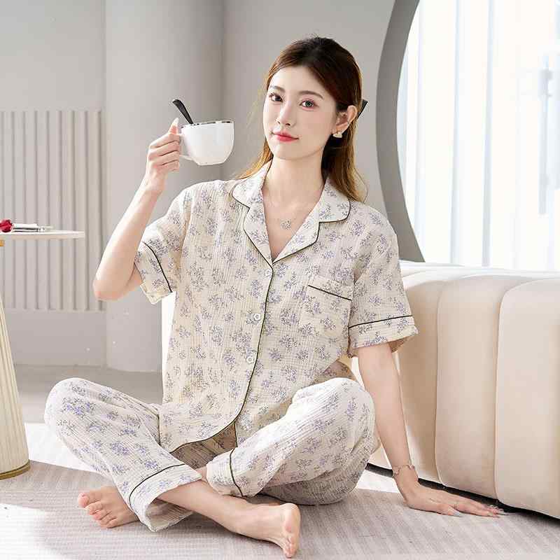 パジャマ レディース 春秋 半袖 綿100% ダブルガーゼ 上下セット 高級感 部屋着 寝巻き ルームウェア A類 敏感肌 接触冷感 吸湿