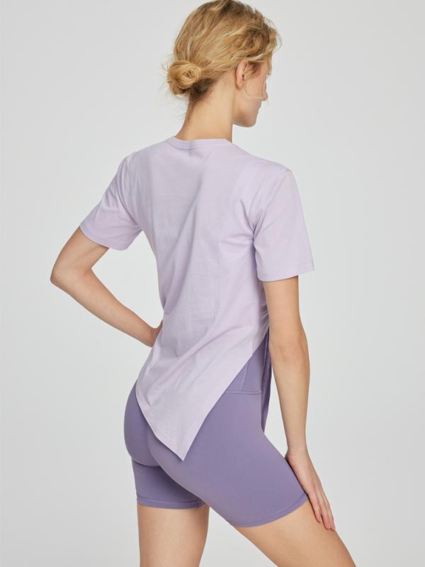 Tシャツ レディース 女性用 トップス 春夏 ヨガウェア フィットネス 運動着 PIMA綿 ポリマコットン 短袖 半袖 不規則 デザイン ゆったり ルーズフィット 通気性抜群 快適着用・カテゴリ: トップス・スタイル: スポーツ、カジュアル・主な素材: 綿80%、アクリル20%・柄: 無地・カラー展開: ブラック、グレー、ホワイト、パープル、ブルー、イエロー・サイズ展開: S、M、L・袖丈: 半袖・着丈: ヒップ丈・シルエット: ゆったりフィット・着用方法: 被り