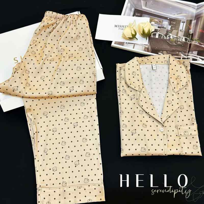 パジャマ レディース 長袖 長ズボン 春夏 接触冷感 再生繊維 寝間着 部屋着 かわいい 水玉 ドット柄