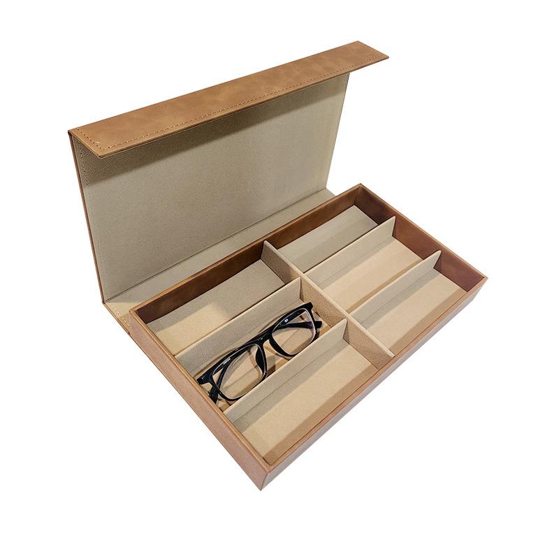 メガネケース 高級感 6本収納 レトロ 牛革 レザー マグネット フリップ式 メガネ サングラス 収納ボックス ディスプレイケース2