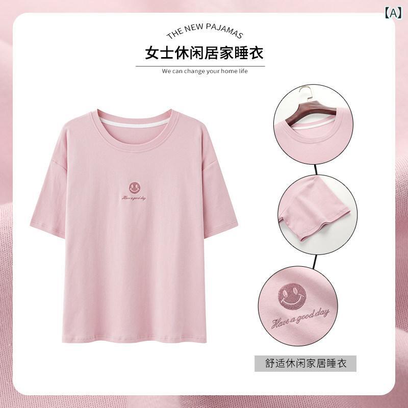パジャマ レディース 半袖 トップス 夏 綿100% コットン ラウンドネック 部屋着 ルームウェア 女性用 婦人 上着2