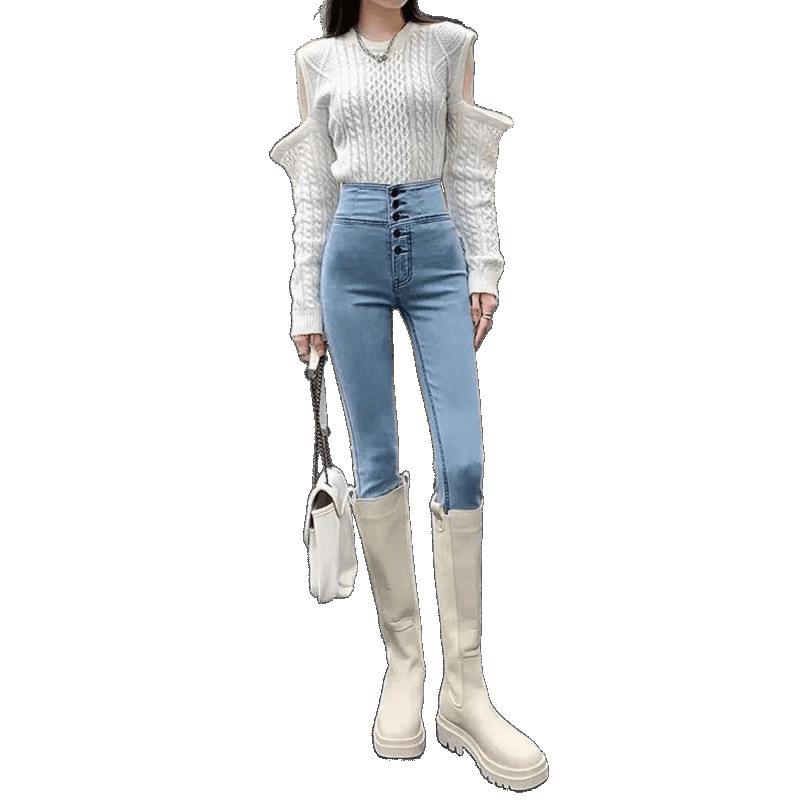 ジーンズ レディース 大きいサイズ 秋冬 新作 ハイウエスト ストレッチ 伸縮性 美脚 スキニー デニム ジーパン パンツ