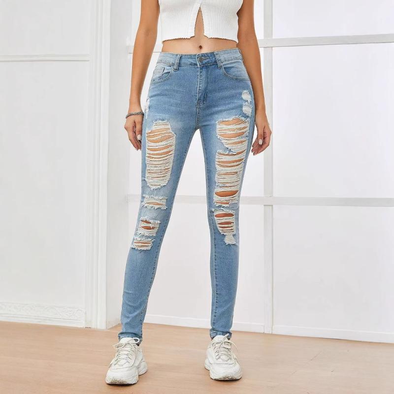 ジーンズ レディース ハイウエスト スキニー デニム スリム 美脚 接触冷感 ストレッチ クラッシュ ダメージ 伸縮性 パンツ ジーパン ボトムス