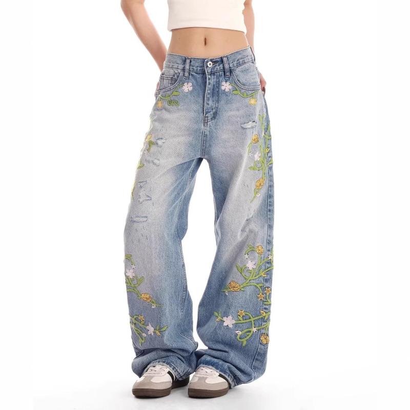 ジーンズ レディース スキニー デニムパンツ 刺繍 ストレッチ 美脚 小脚 スリム タイト 細身 エレガント トレンド