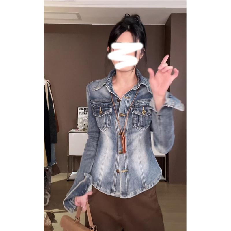樂天商城 - シャツ レディース 秋冬 美シルエット デニムシャツ ブラウス トップス 長袖 スリムフィット ウエストシェイプ ブルー デニム