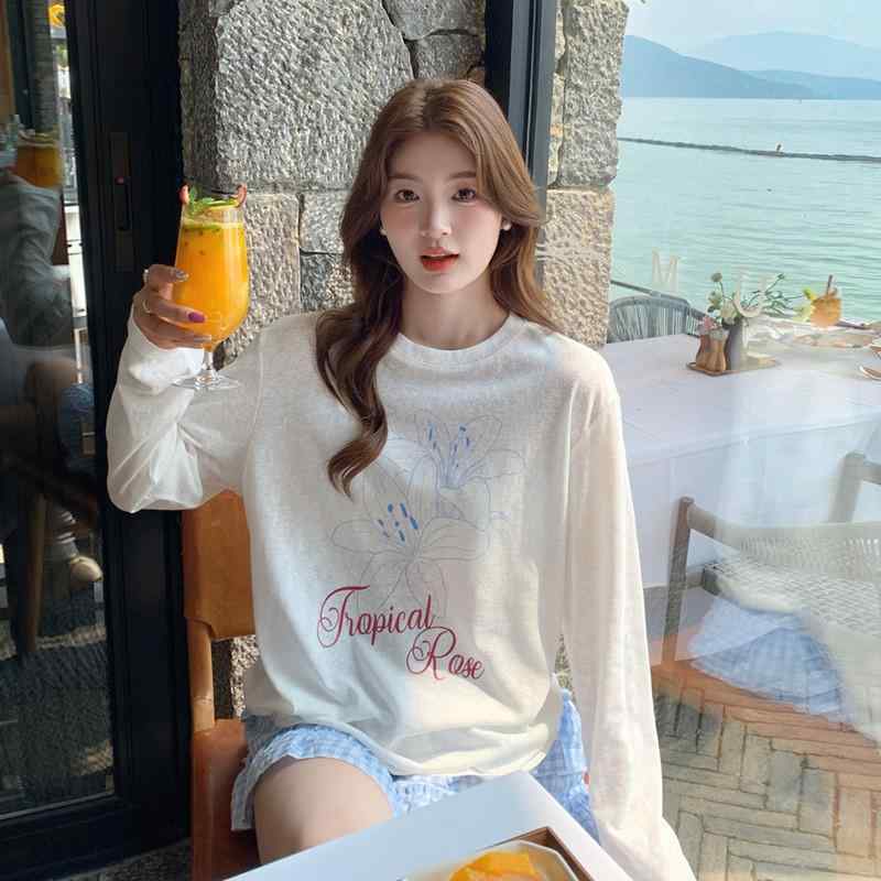 Tシャツ レディース 春夏 薄手 長袖 ラウンドネック プリント 日焼け止め 接触冷感 ゆったり トップス カットソー