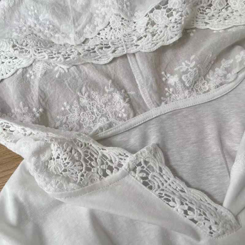 Tシャツ レディース レース 切り替え フード付き 薄手 ゆったり リラックス 紫外線対策 カジュアル トップス 春秋2