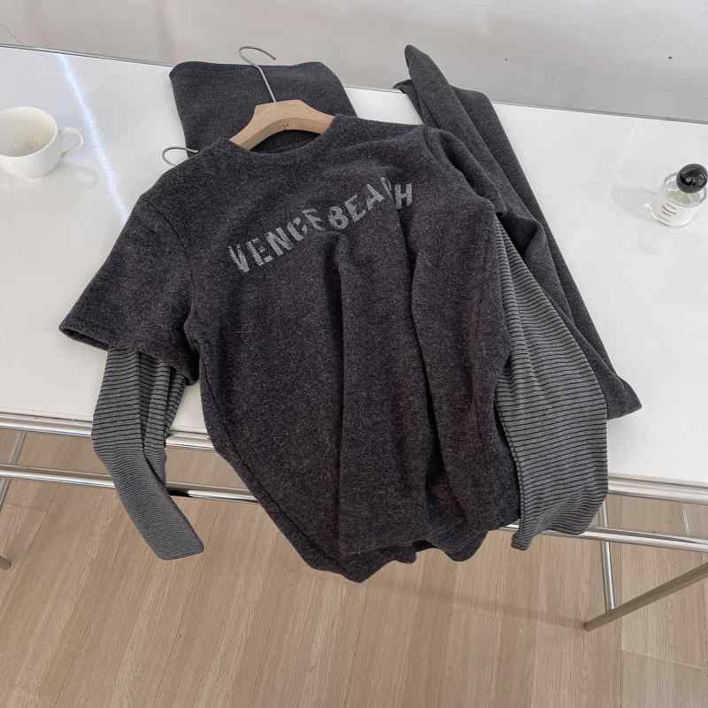 Tシャツ レディース 春 トップス 切り替え ストライプ ラビットファー ゆったり 肩落ち カットソー インナー2