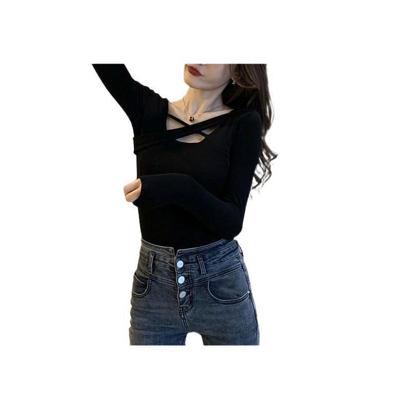 カットソー レディース 秋冬 韓国風 スリム 長袖 Tシャツ 保温 ブラック トップス インナー 伸縮性 ストレッチ 普段使い