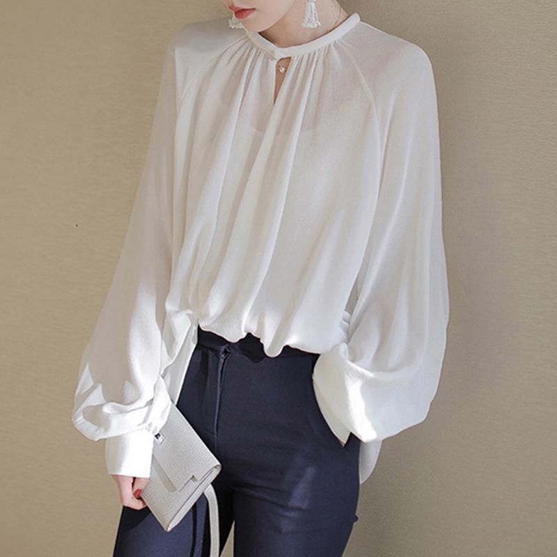 シャツ レディース 春物 長袖 レトロ デザイン ゆったり シルエット ドロップショルダー 接触冷感 垂れ感 オフィス カジュアル