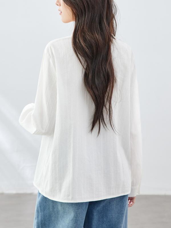 シャツ レディース 長袖 全綿 コットン 刺繍 オフィス カジュアル トップス 春秋