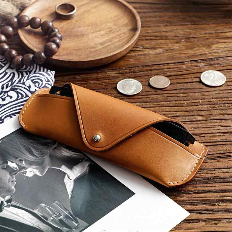 メガネケース 男性用 女性用 本革 植鞣し革 牛革 携帯用 サングラスケース レトロ ハンドメイド 軽量 シンプル2