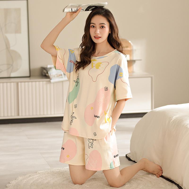 パジャマ レディース 半袖 綿 上下セット かわいい 部屋着 春夏 韓国風 リラックス おしゃれ 快適 女性用 寝巻き ルームウェア