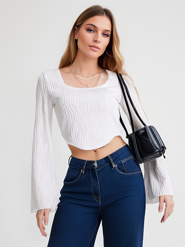 Tシャツ レディース トップス 接触冷感 伸縮性 喇叭袖 へそ出し 無地 アマゾン 欧美風 モード系 きれいめ カットソー