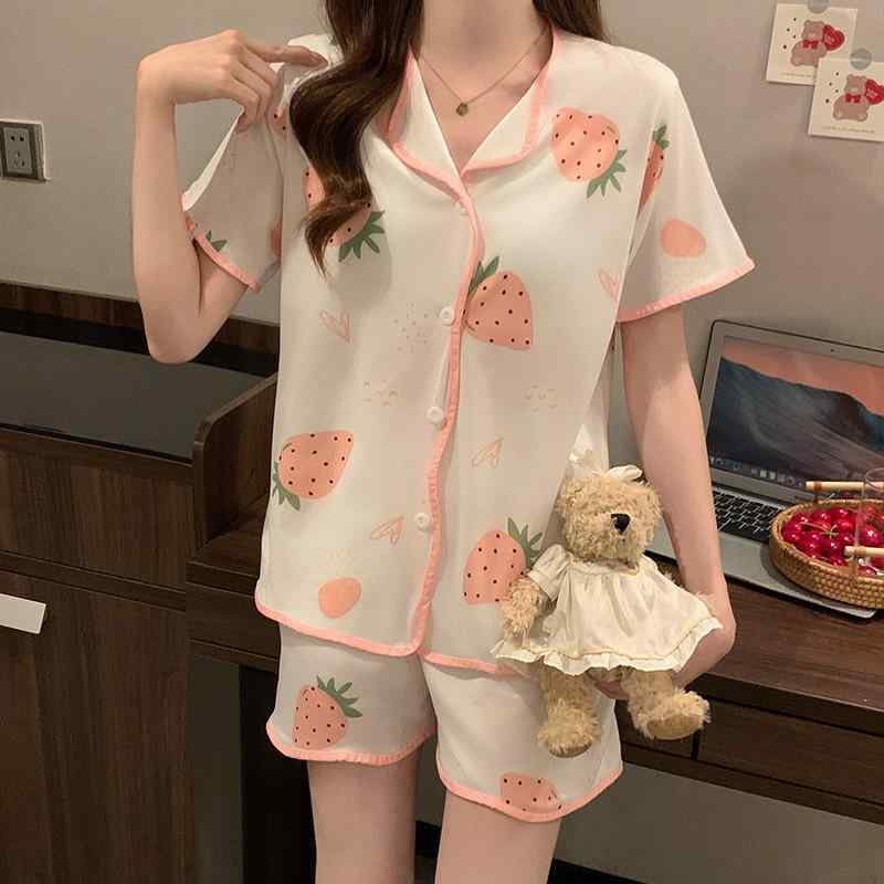パジャマ レディース 春夏 半袖 短パン 上下セット かわいい 薄手 ルームウェア 寝巻き 部屋着 前開き 接触冷感 ゆったり おしゃれ